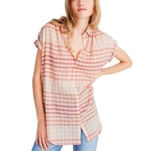 Madewell Lightweight Tunic Button Shirt XS Oversized Gauze Pink Peach Beach Top